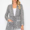Open-Front Wool Cardigan with Belt String & Pockets