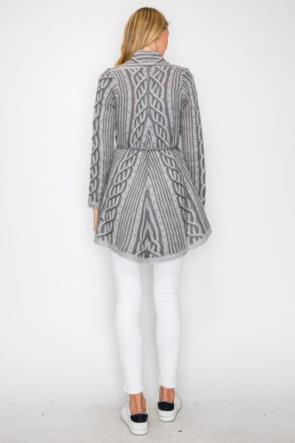 Open-Front Wool Cardigan with Belt String & Pockets