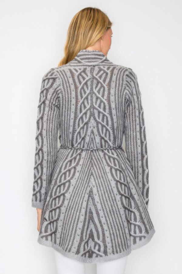 Open-Front Wool Cardigan with Belt String & Pockets