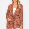 Open Wool Cardigan with Belt and Front Pockets
