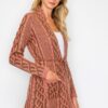 Open Wool Cardigan with Belt and Front Pockets