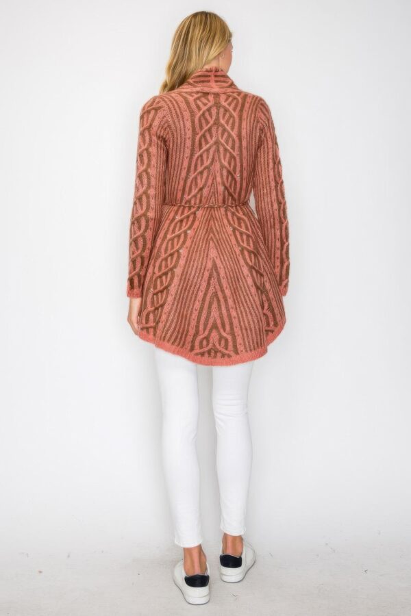 Open Wool Cardigan with Belt and Front Pockets