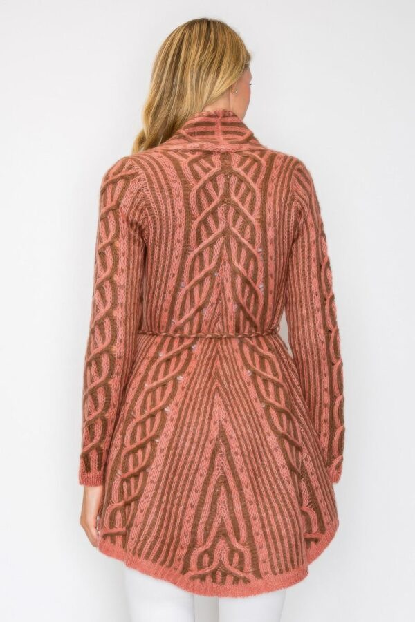 Open Wool Cardigan with Belt and Front Pockets