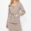 Tailored Belted Jacket & Pencil Skirt Set – Acrylic-Spandex