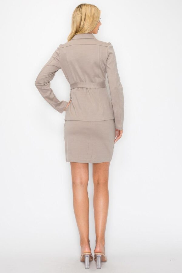 Tailored Belted Jacket & Pencil Skirt Set – Acrylic-Spandex
