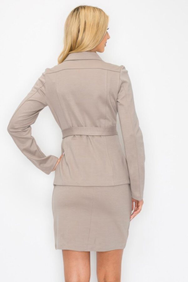 Tailored Belted Jacket & Pencil Skirt Set – Acrylic-Spandex