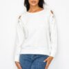 Solid Pearl-Bead Flower Patch Cut-Out Sweatshirt