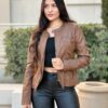 Women’s Hooded Faux Leather Jacket – Structured Moto