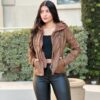 Women’s Hooded Faux Leather Jacket – Structured Moto
