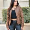 Women’s Hooded Faux Leather Jacket – Structured Moto