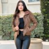 Women’s Hooded Faux Leather Jacket – Structured Moto