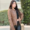Women’s Hooded Faux Leather Jacket – Structured Moto