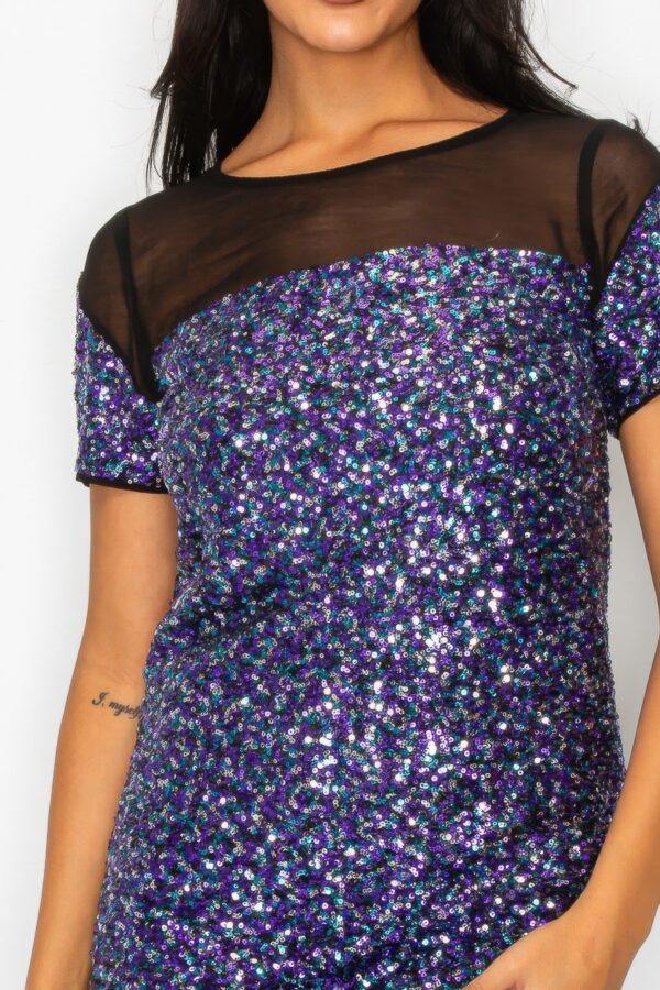 Sparkle Sequin Mesh Cap Sleeve Mini Dress