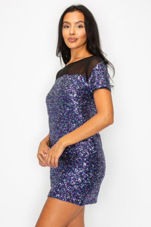 Sparkle Sequin Mesh Cap Sleeve Mini Dress