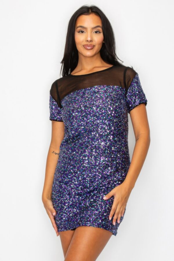 Sparkle Sequin Mesh Cap Sleeve Mini Dress