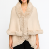 Crimson Faux Fur-Trim Cape – Draped Mid-Thigh