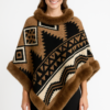 Tribal Luxe Faux Fur Trim Poncho – Geometric Pattern