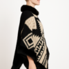 Tribal Geometric Faux-Fur Trim Poncho – Acrylic Knit