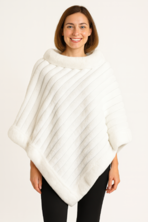 Diagonal Ribbed Faux Fur Poncho – Winter White