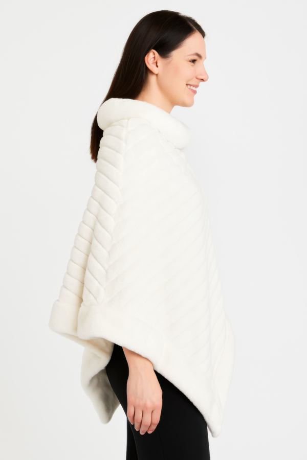 Diagonal Ribbed Faux Fur Poncho – Winter White