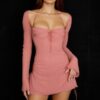 Peek Hole Halter Mini Dress with Flared Cuffs