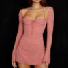 Peek Hole Halter Mini Dress with Flared Cuffs