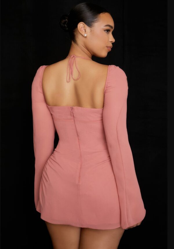 Peek Hole Halter Mini Dress with Flared Cuffs