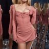 Peek Hole Halter Mini Dress with Flared Cuffs