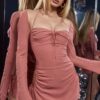 Peek Hole Halter Mini Dress with Flared Cuffs