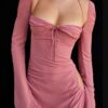 Peek Hole Halter Mini Dress with Flared Cuffs
