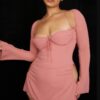 Peek Hole Halter Mini Dress with Flared Cuffs