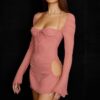 Peek Hole Halter Mini Dress with Flared Cuffs