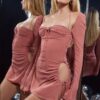 Peek Hole Halter Mini Dress with Flared Cuffs