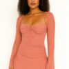 Peek Hole Halter Mini Dress with Flared Cuffs