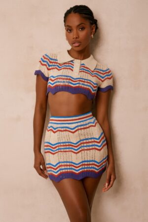 Zig Zag Crochet Crop Top & Mini Skirt Set – Multicolor