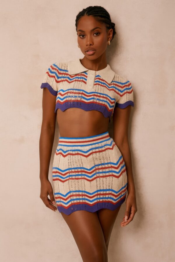 Zig Zag Crochet Crop Top & Mini Skirt Set – Multicolor
