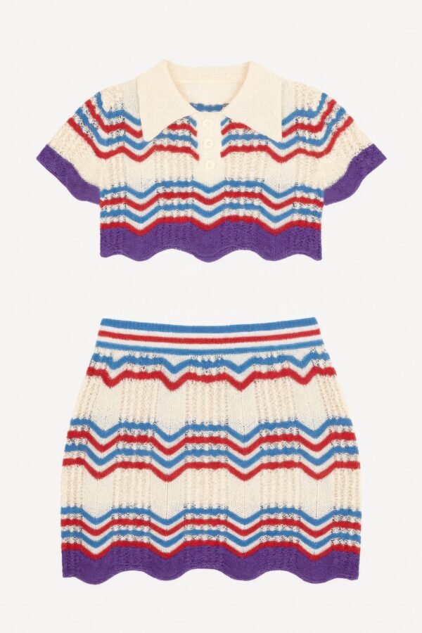 Zig Zag Crochet Crop Top & Mini Skirt Set – Multicolor