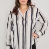 Plus Size Vertical-Stripe Button-Down Blouse