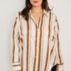 Plus Size Vertical Stripe Button-Down Blouse