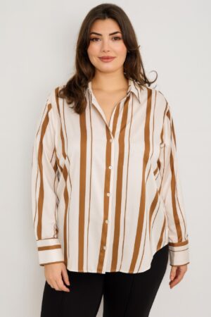 Plus Size Vertical Stripe Button-Down Blouse