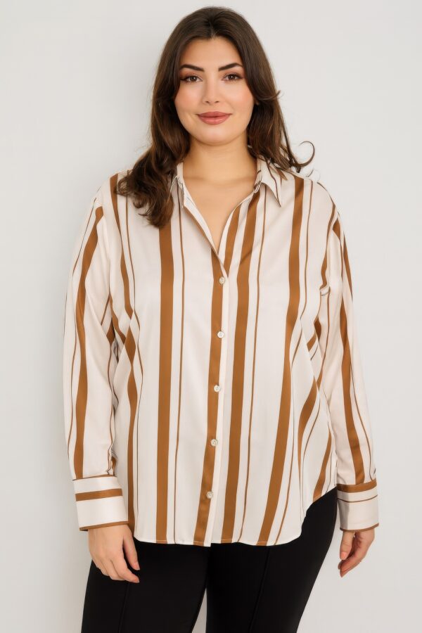 Plus Size Vertical Stripe Button-Down Blouse
