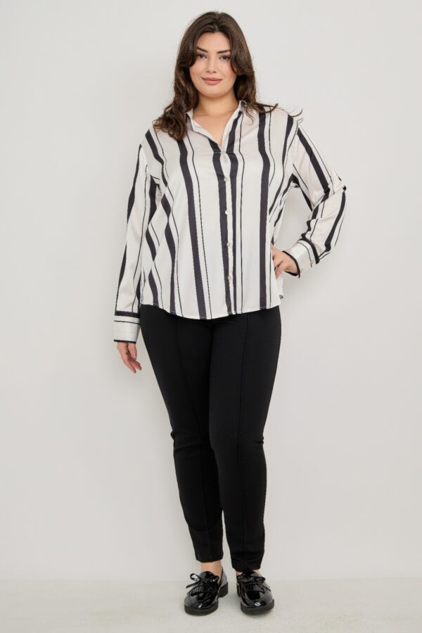 Plus Size Vertical-Stripe Button-Down Blouse