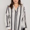 Plus Size Vertical-Stripe Button-Down Blouse
