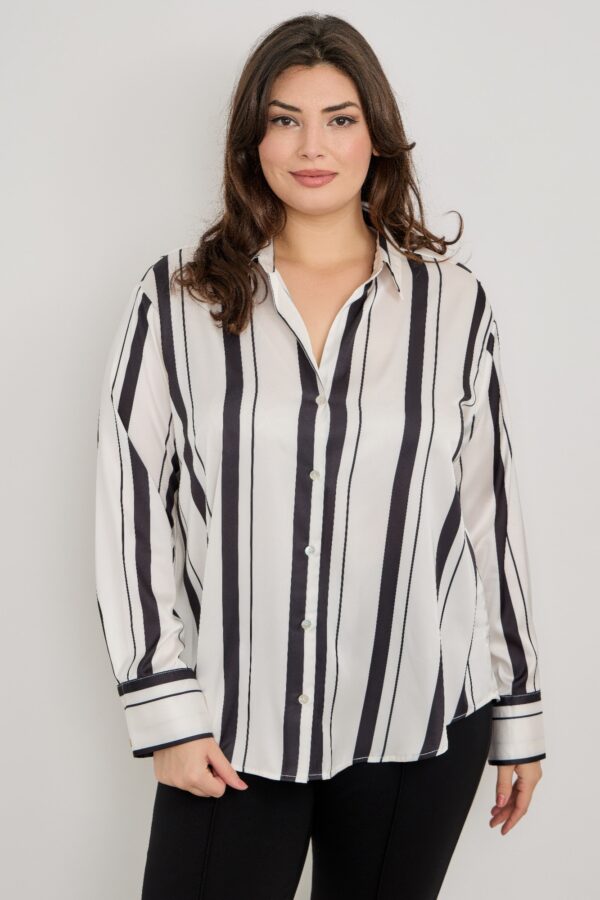 Plus Size Vertical-Stripe Button-Down Blouse