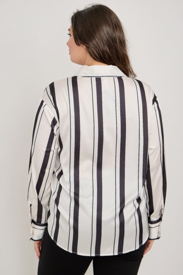 Plus Size Vertical-Stripe Button-Down Blouse