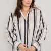 Plus Size Vertical-Stripe Button-Down Blouse