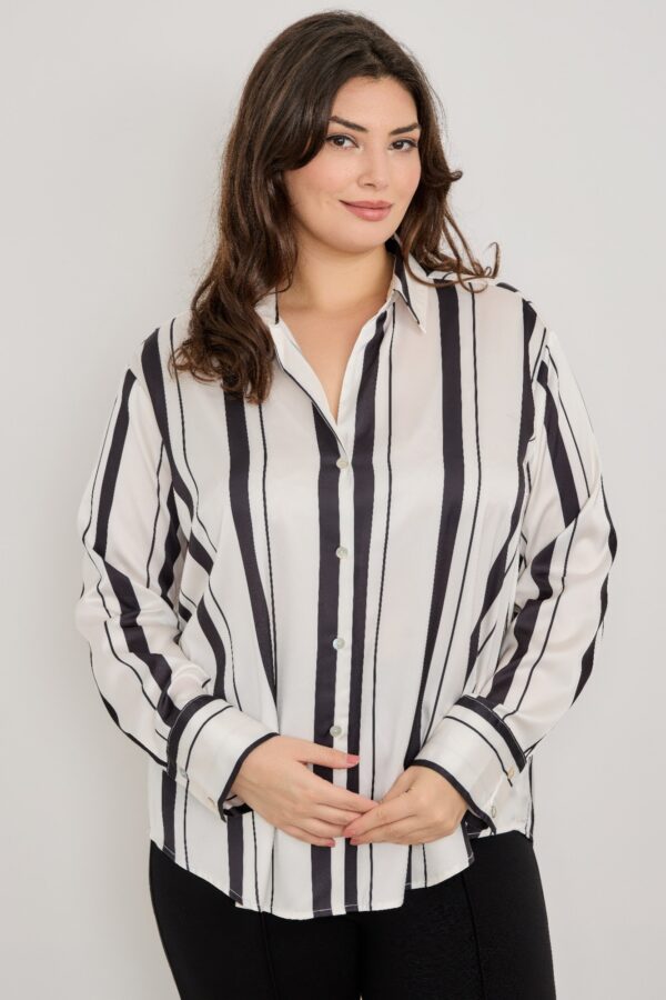 Plus Size Vertical-Stripe Button-Down Blouse