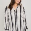 Plus Size Vertical-Stripe Button-Down Blouse