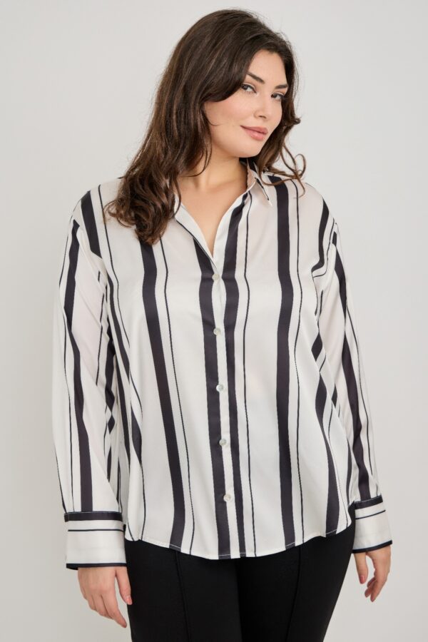 Plus Size Vertical-Stripe Button-Down Blouse