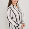 Plus Size Vertical-Stripe Button-Down Blouse